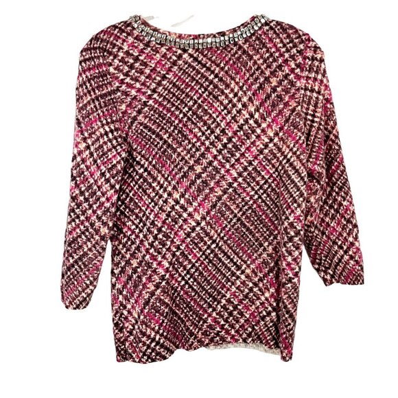 Talbots Pure Cashmere Houndstooth Plaid Sweater Jewel Embellished Size MP - Picture 2 of 6